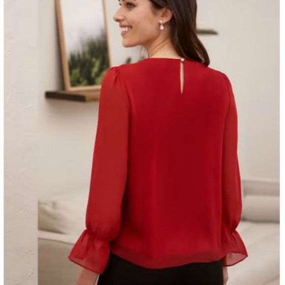 LAURA (petites): Pearl Detail Smocked Sleeve Blouse - ruby red - Picture 3 of 8